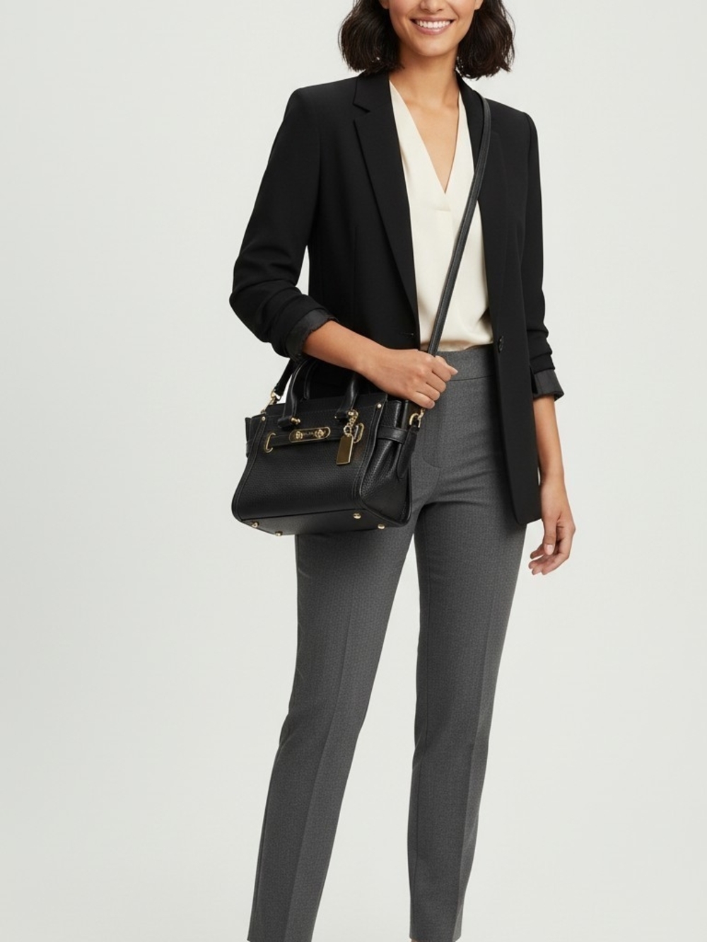 Coach Black Pebbled Leather Mini Swagger 20 with Gold Hardware